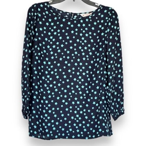 Brooks Brothers Red Fleece Women’s Star Print Blouse 100% Silk Blue Size 10 NWT - Picture 1 of 13